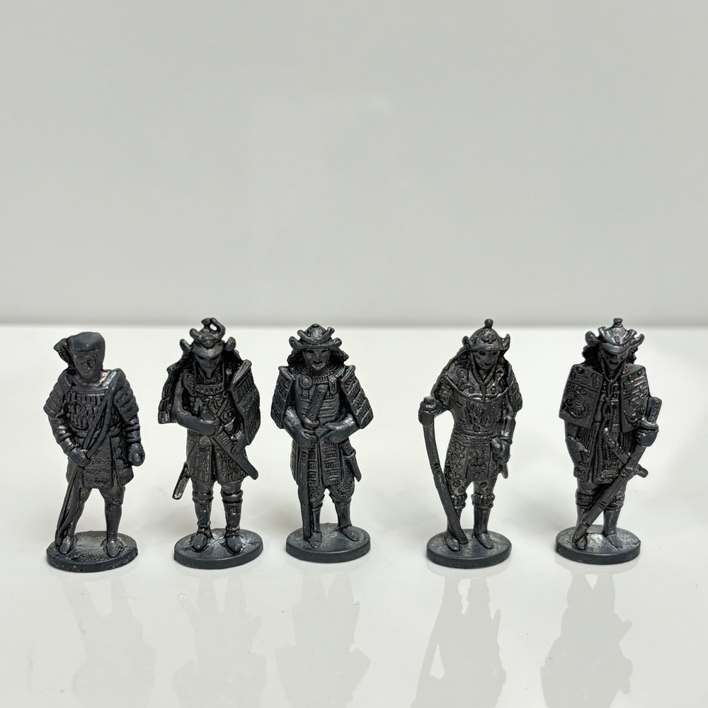 Vintage Silver Tone Metal Toy Soldier Samurai Warrior Miniature Figures Set of 5